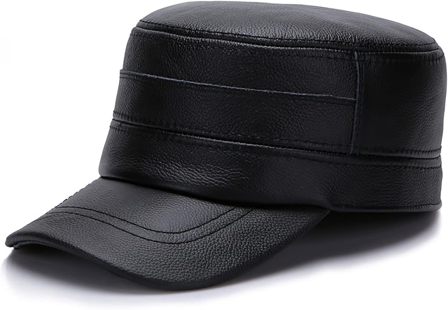 Skórzana Czapka Wojskowa Klasyczna Czapka Wojskowa, Lekkie Sportowe Czapki Z Daszkiem Na świeżym Powietrzu, Vintage Army Hat Płaska Czapka Kadeta Dla Mężczyzn I Kobiet, Black, 55-56