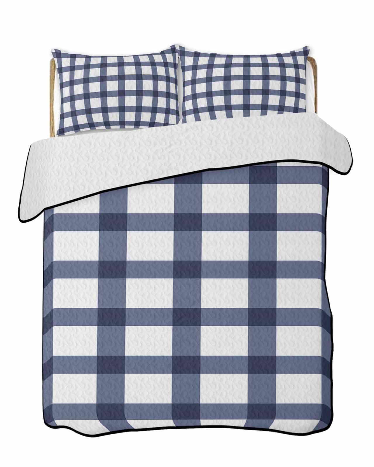 LOT BASIC 3-Piece Summer Quilt Twin Size, Farm Blue Plaid Lightweight Cooling Bedding Comforter Blanket with 2 Pillow Shams, Bedspreads Quilted Coverlet Sets 68
