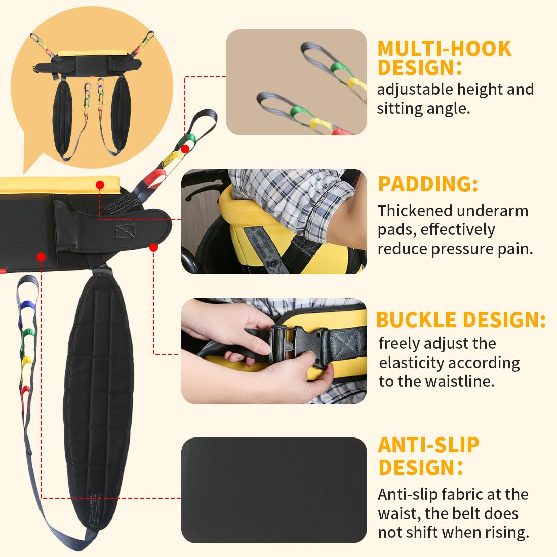 Sit to Stand Transfer Sling per anziani e assistenza alla mobilità, supporto antiscivolo per sollevamento con supporto regolabile, comoda imbottitura, si adatta alla maggior parte dei tipi di corpo