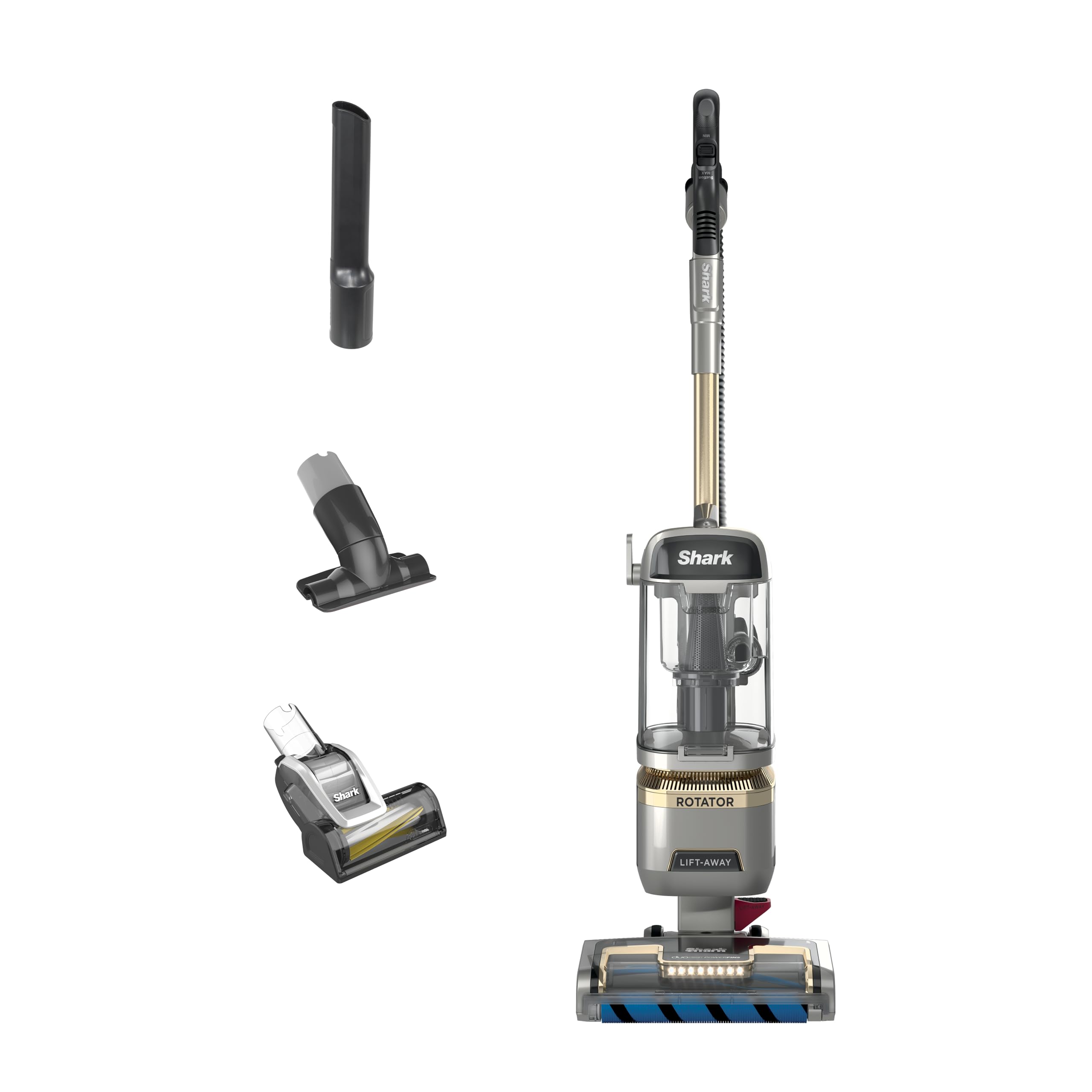 shark  upright vacuum cleaner for home  rotator lift-away  no hair wrap  hepa filter  lightweight bagless vacuum for pet hair  led headlights for carpets amp hardwood floors  silver  la502
