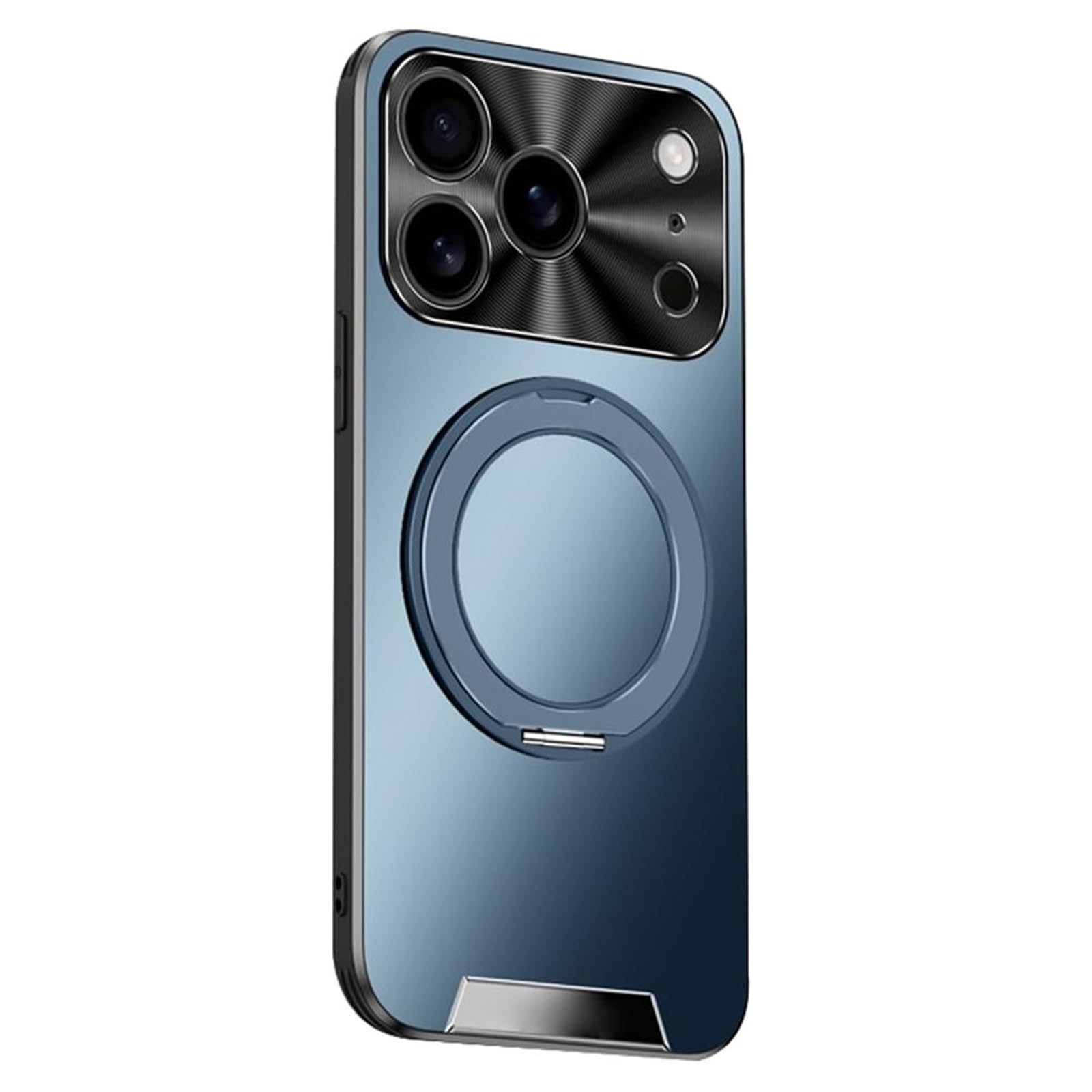 Coque iPhone 17 bleu antiderapante avec support de table magnetique