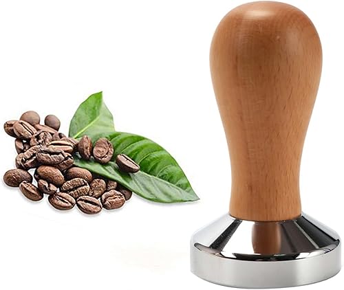 Prensa de café para café expreso, base plana, mango de madera, para café molido, accesorio para máquinas de café espresso barista (2.008 in)