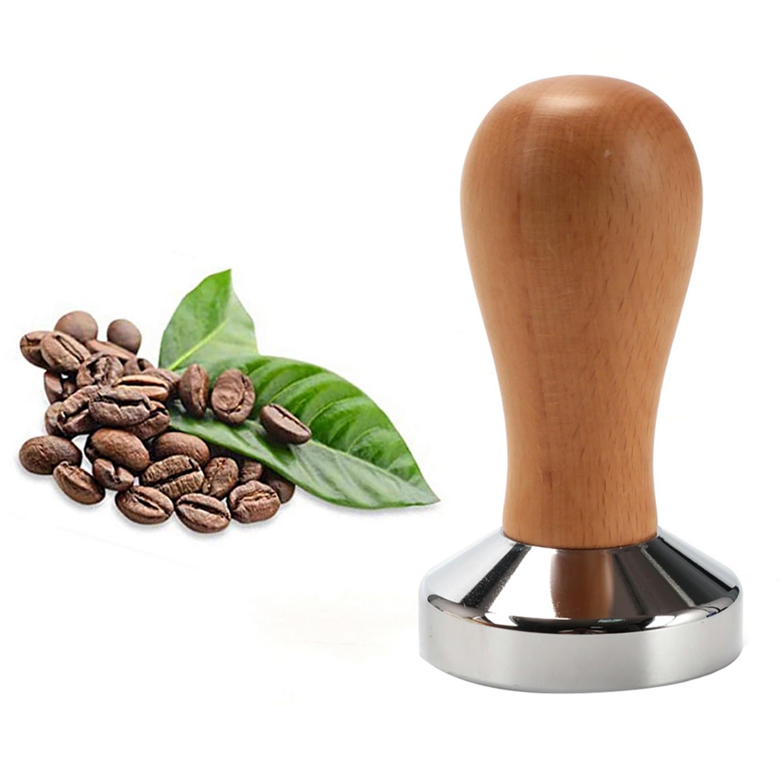 IIF Coffee Tamper Espresso Press Flat Base Coffee Tamper, Wood Handle Barista Tamper for Coffee Grounds Barista Espresso Machines Accessory (53mm)