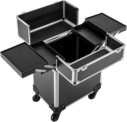 Miniatura 2 de Estuche de tren de maquillaje rodante, estuche de almacenamiento grande para cosméticos, maleta de maquillaje extraíble de varias capas con ruedas,