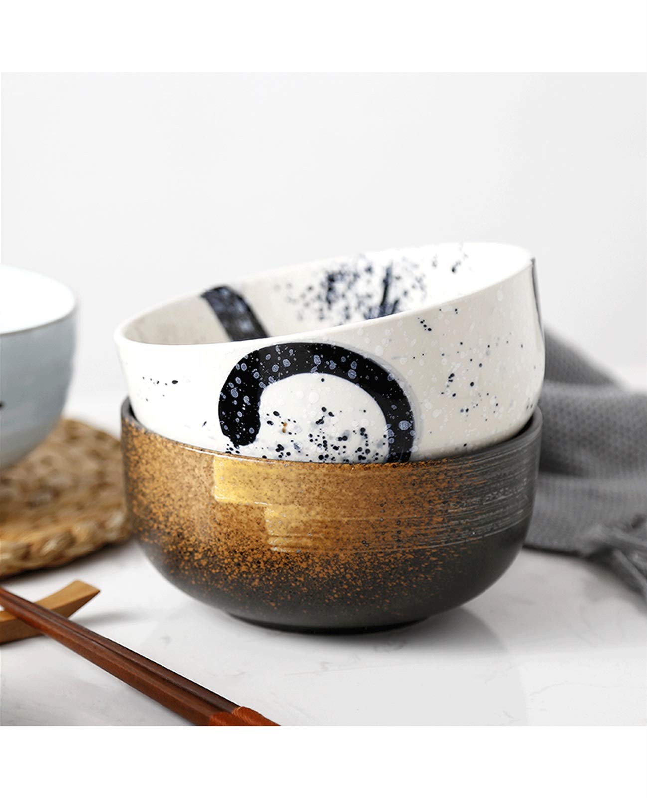 Cuisine Japonaise Rétro Créative Céramique Vaisselle De Vaisselle Ramen Bol Grand Bol À Soupe Nouilles Bol À Ménage (Color : Brown)