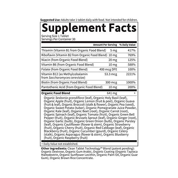 Garden-of-Life-Mykind-Organics-Vitamin-Once-Daily-Vegan-B-Complex-Vitamins-with-Folate-B12-Niacin-B6-Biotin-Organic-Whole-Food-B-Complex-Supplement-for-Metabolism-EnergyBlend-1-30-Count Garden of Life Organics Vitamin B Complex Once Daily, 30 Tablets, Vegan B Complex Vitamins with Folate, B12, Niacin, B6, Biotin, Organic Whole Food B Complex Supplement for Metabolism & Energy