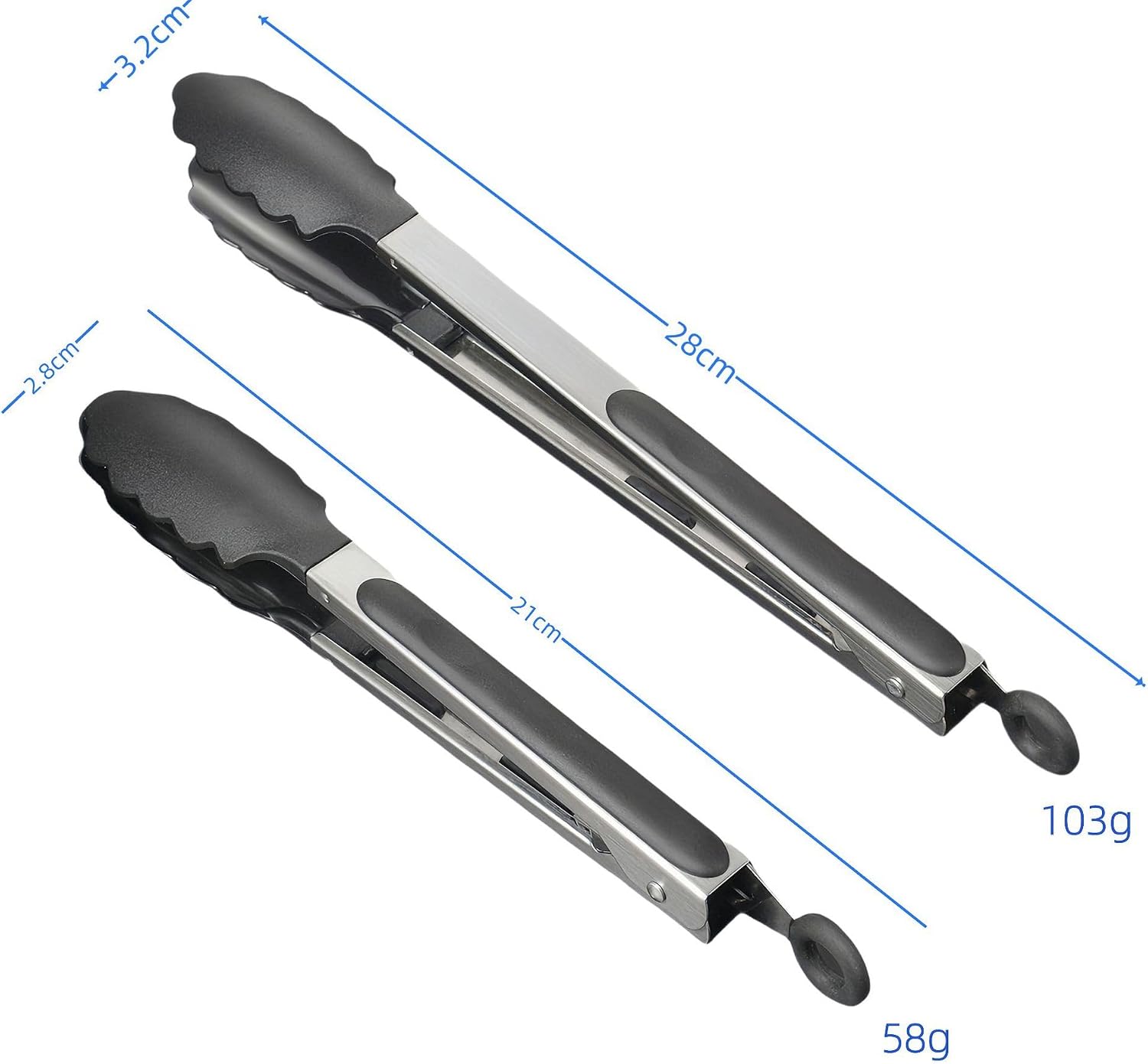 2-Piece Kitchen Tongs Set (9 inches + 7 inches) Stainless Steel Food Tongs With Silicone Tips and Locking Clamps - Heat Resistant, Non-Slip Handles, Suitable for Cooking, Serving and Barbecuing.