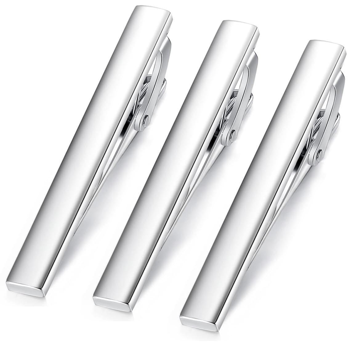 HONEY BEAR 3pcs Mens Tie Clip Set Tie Bar Normal Size 1.97inch for Wedding Business Shirt Gift 5cm (Shinny SIlver 5cm with box)
