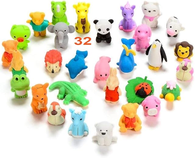 Puzzle Erasers Animal Erasers32 PieceRandom Interesting Fancy Pencil Eraser Pack,Good Gifts for Party Favours, Erasers Toy Collection for School Supplies