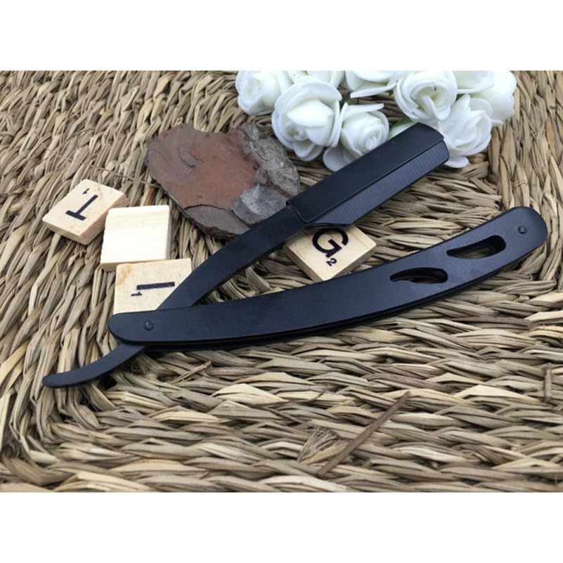 Stainless Steel Manual Folding for Men Vintage Professional Straight Black for Barbershops and Personal Grooming Easy-open Guard for Safe Exchange
