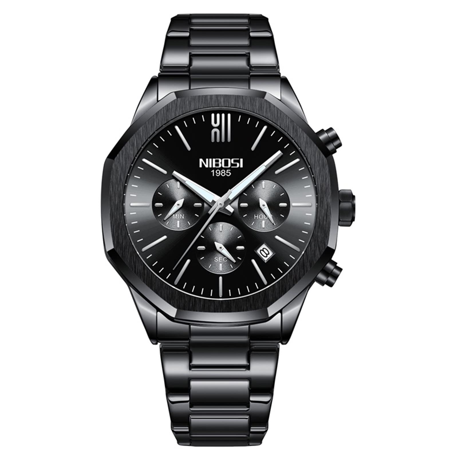 Montre NIBOSI Bracelet Acier Inoxydable Noir - Cadran Minimaliste Avec Date - Étanche - Style Moderne Luxe