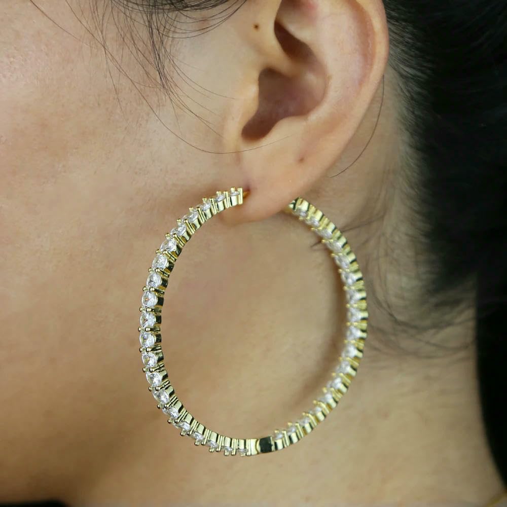 JCVBN - Pendientes de aro redondos de 5,5 cm, diseño de arco iris, joyería para mujer, aretes de hip hop grandes con diamantes de imitación