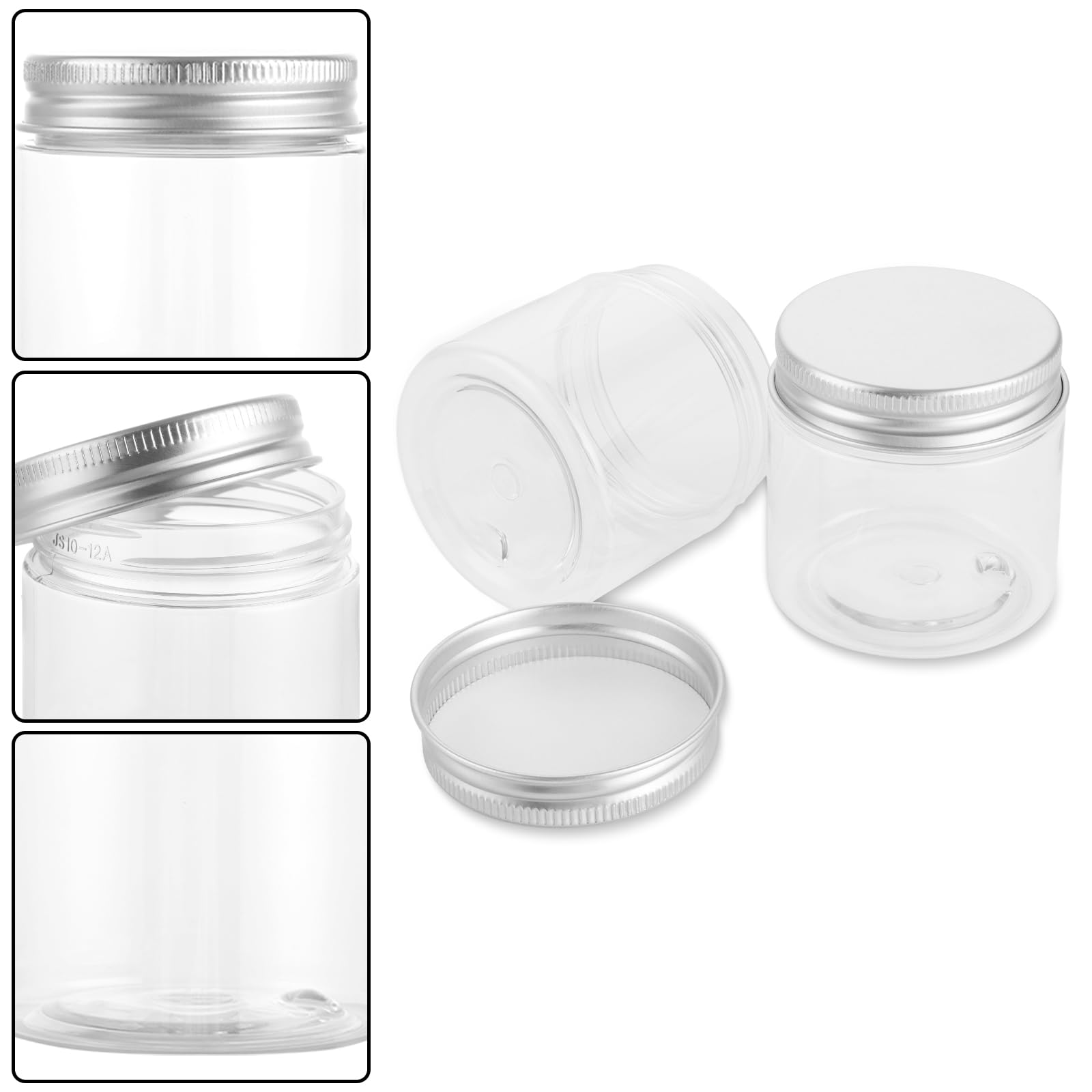 AKOLAFE Lot De 20 Bocaux Ronds En Plastique De 350 L Avec Couvercles En Aluiniu Blanc - 7