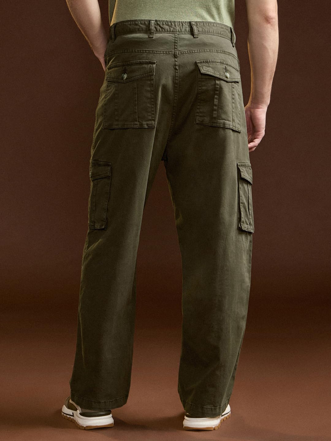 THE BEAR HOUSE Men's Olive Green Cotton Solid Utility Cargo
