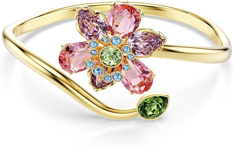 Brazalete Idyllia, Cortes mixtos, Flor, Multicolor, Acabado en tono dorado