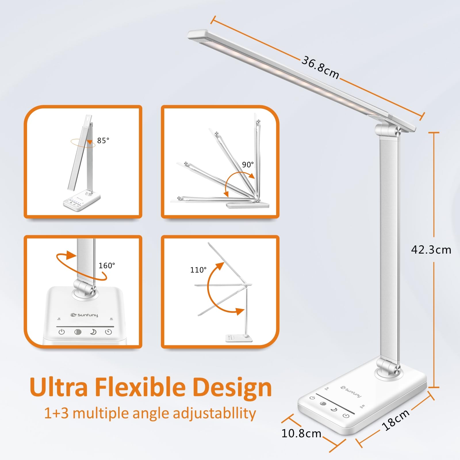 Lampada da tavolo a LED, senza fili, con porta di ricarica USB, 5 modalità di colore e 7 livelli di luminosità, luce notturna, timer per casa e ufficio (bianco)