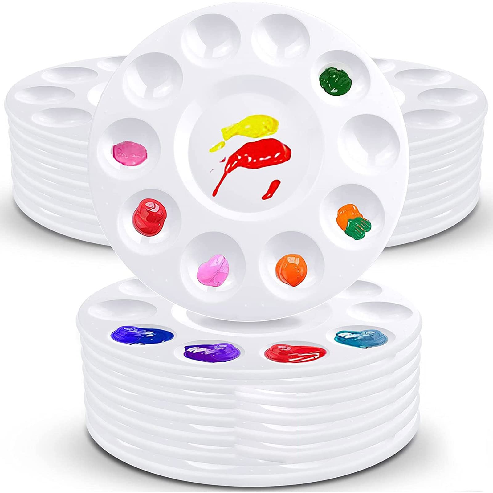 40PC 10-Well Round Watercolor Paint Palette White Artist Paint Tray Pallet for Gouache Acrylic Oil Painting 6.69-Inches Pallet for Painting Round Watercolor Palette Tray for Gouache Acrylic