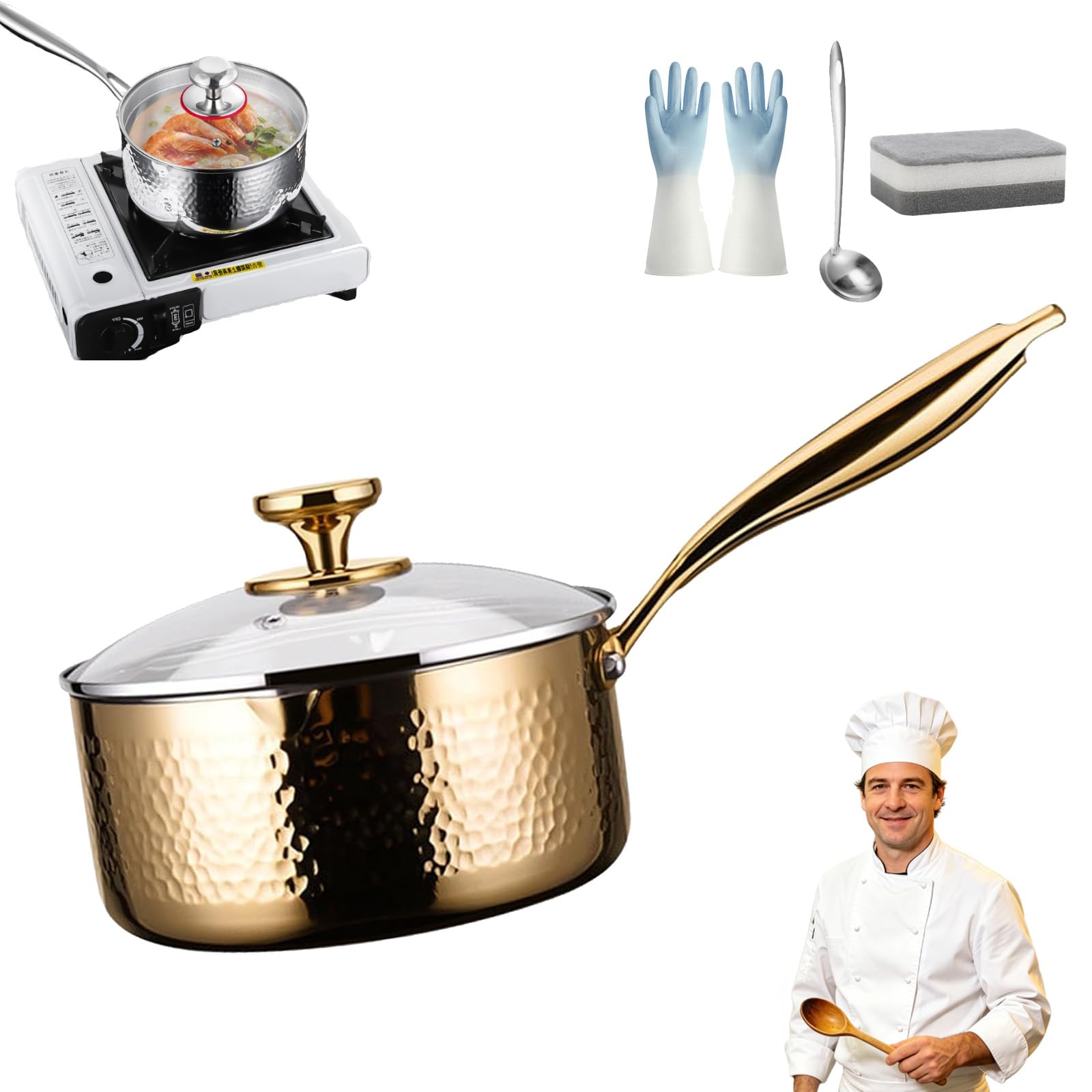 Casserole en titane avec couvercle 18cm gold pour cuisine saine et antiadhésive sans revêtement