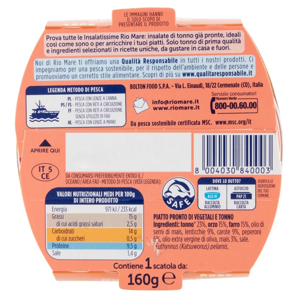 Rio Mare Insalatissime Thunfischsalat 16 x 160g - Thunfisch-, Gersten- und Farro-Salat mit Karotten, Paprika und Mais - Fertiggericht + Beni Culinari Kostenloser Schlüsselanhänger