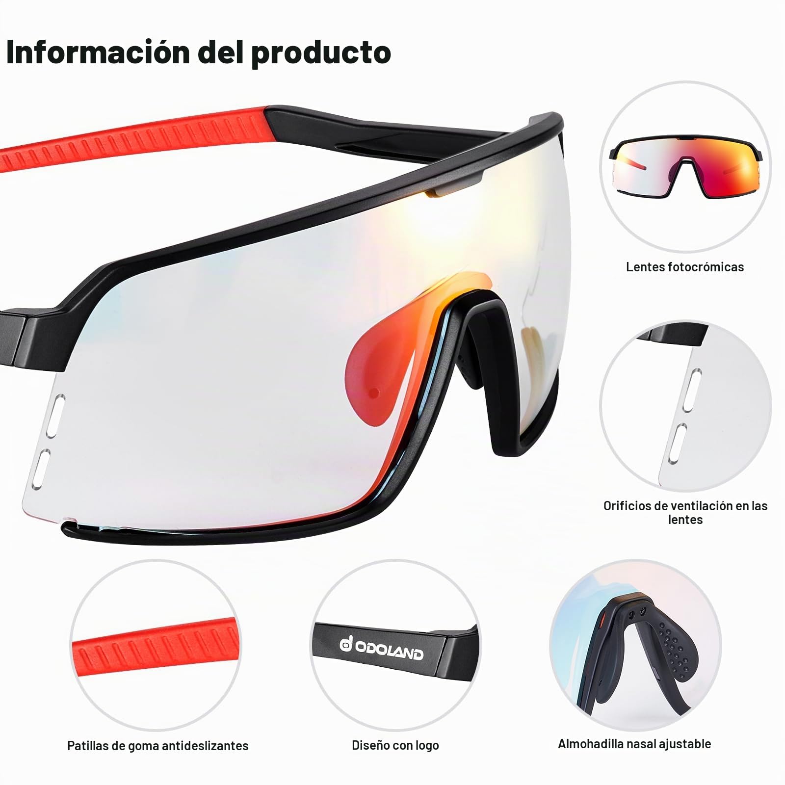 Odoland gafas deportivas hombre fotocromáticas gafas bicicleta gafas de sol para ciclismo UV400 lentes intercambiables gafas correr para MTB bicicleta running mujeres