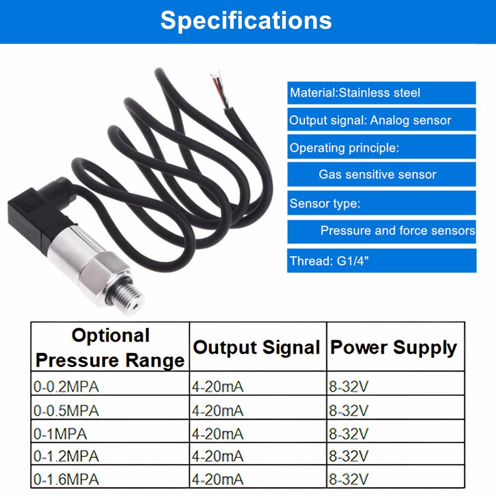 Sensor de transductor de presión de silicio 4-20mA salida G1 / 4 "para agua gasóleo(0-0.2MPA)