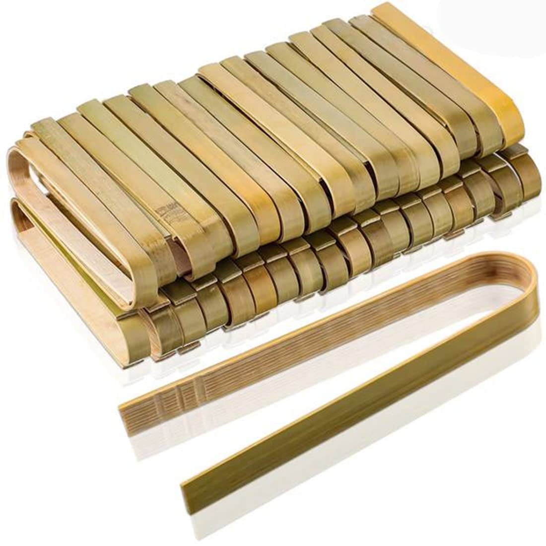 Jzoowar Wood Color 80 Pcs Mini Bamboo Disposable Bread Tongs 4 Inch Toast Tongs Disposable Cooking Tongs Food Serving Clips