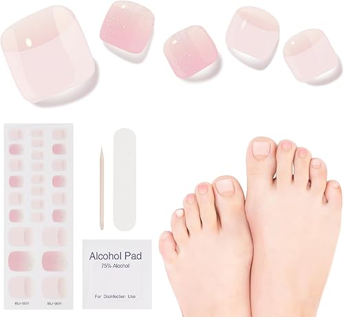 Tiras de pedicura de gel semicuradas, 26 calcomanías de gel para uñas de los pies, envolturas completas de uñas para mujeres y niñas, regalos de