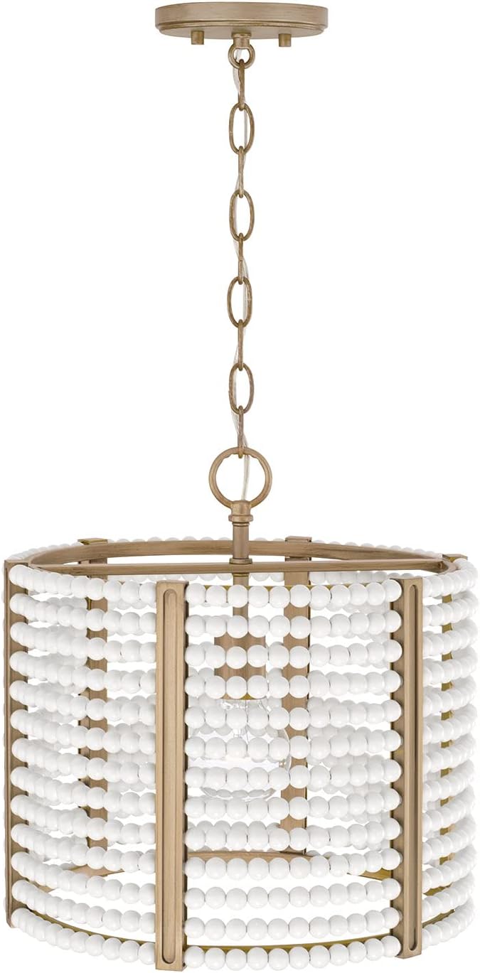 Capital Lighting 247111AP Brynn Modern Painted Wooden Beads Dual Mount Convertible Pendant/Semi Flush Ceiling Light, 1-Light 100 Watt, 14" H x 14" W, Aged Brass Painted