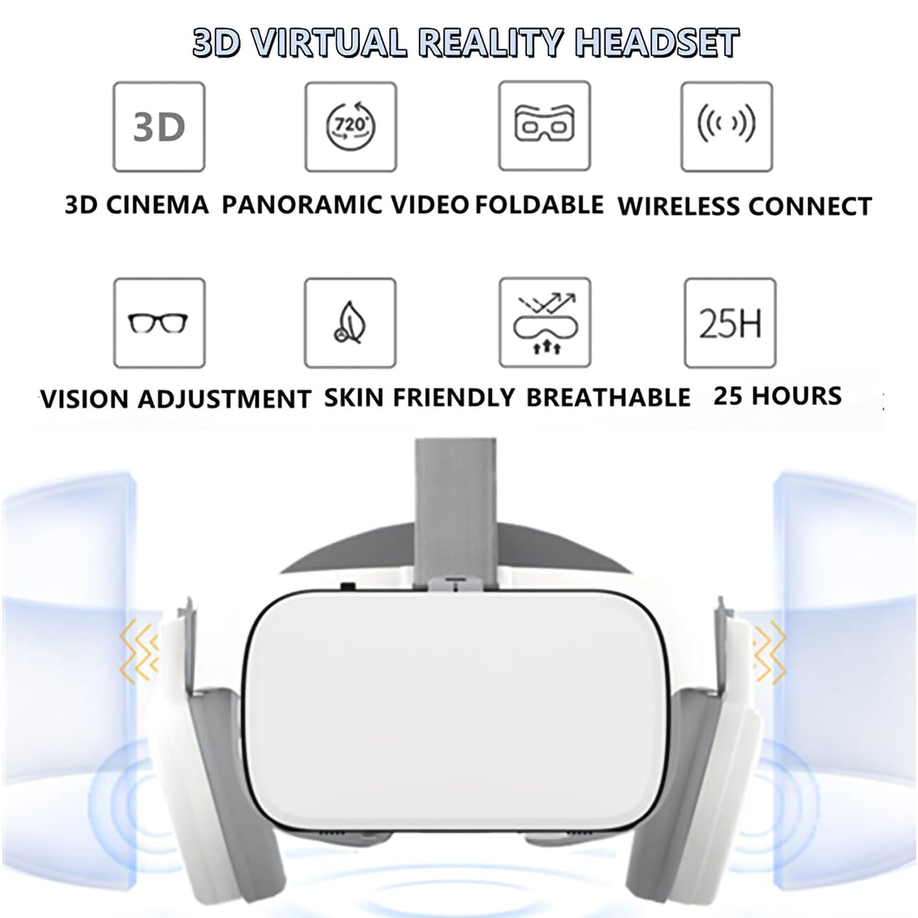 LONGLU VR Headset für Telefon Virtual Reality Headsets mit Fernbedienung, Mobile VR 3D Video Brille Brille für Filme & Spielspiele, kompatibel für iPhone Android Handys (weiß)