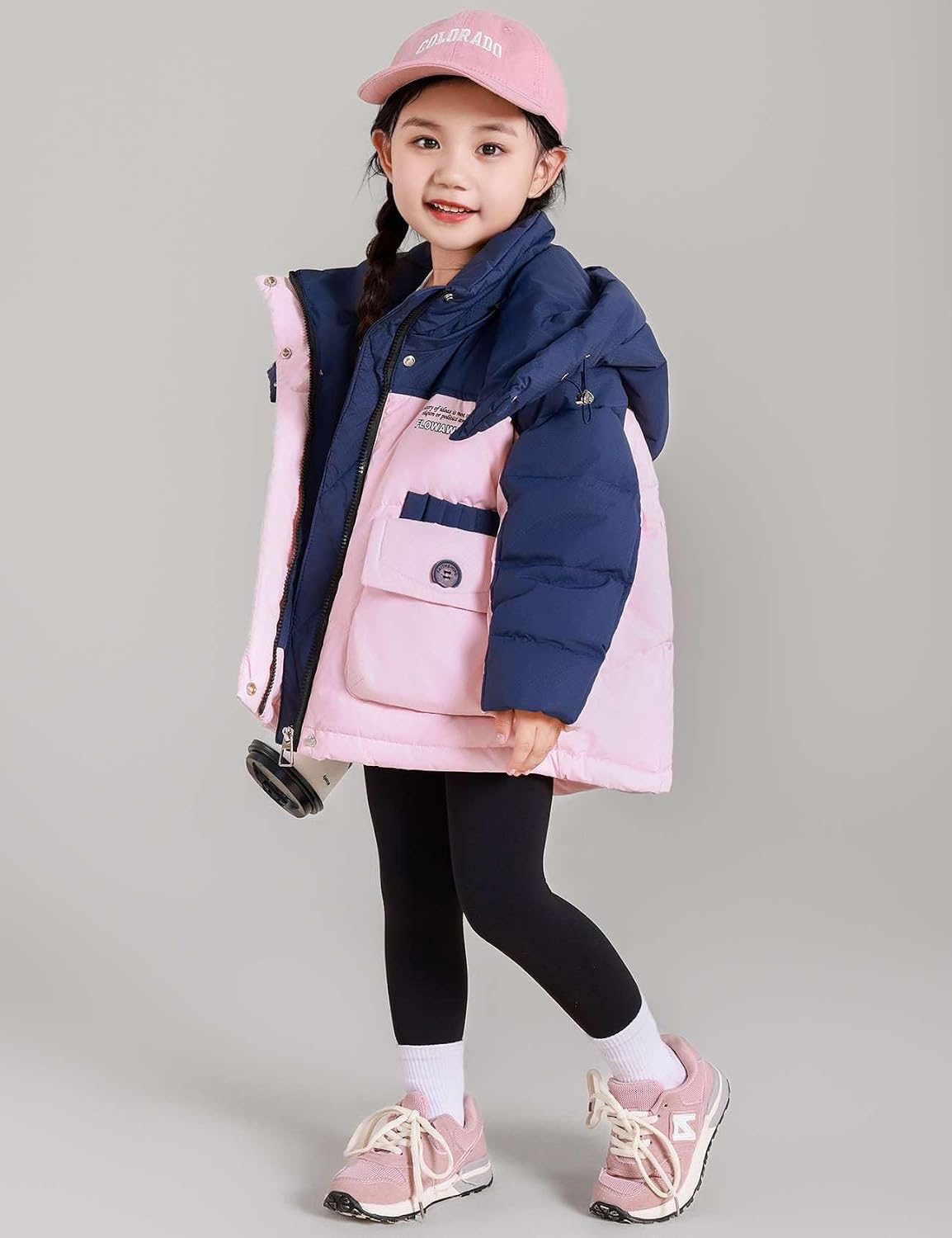 Girls Outdoor Down Jackets Kids Winter Insulated Puffer Toddler Coat Hooded Padded Jackets Zipped Travel Outerwear