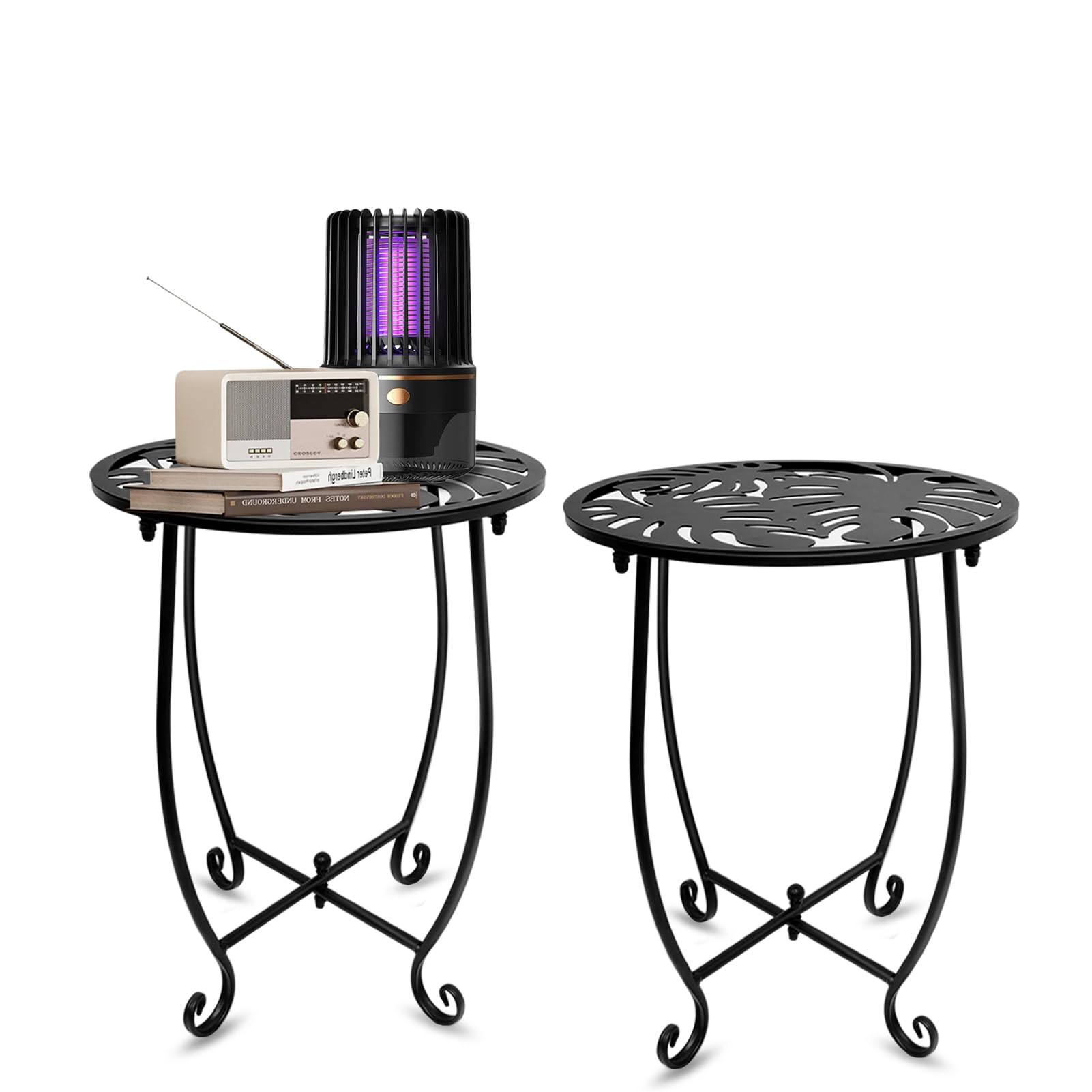 Fashion&cool 2 Pack Indoor Outdoor Side Tables, Weather Resistant Metal Patio Side Table, Small Round End Table Side Table for Patio Yard Porch