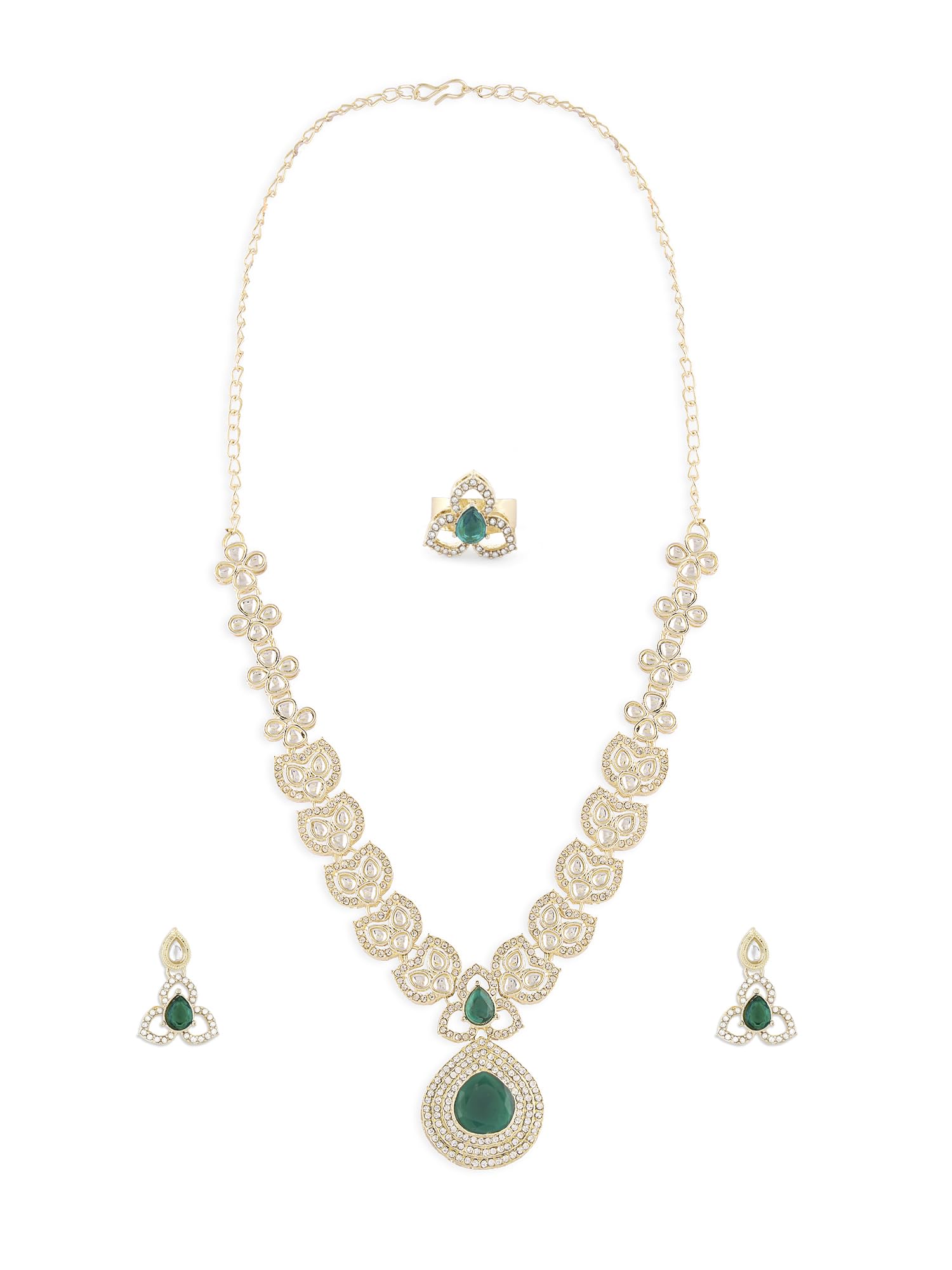 ZAVERI PEARLS Green Stones Dazzling Austrian Diamonds & Kundan Embellished Necklace Earring & Ring Set For Women-ZPFK17673 (B0D1KMWZKX) Amazon Price History, Amazon Price Tracker