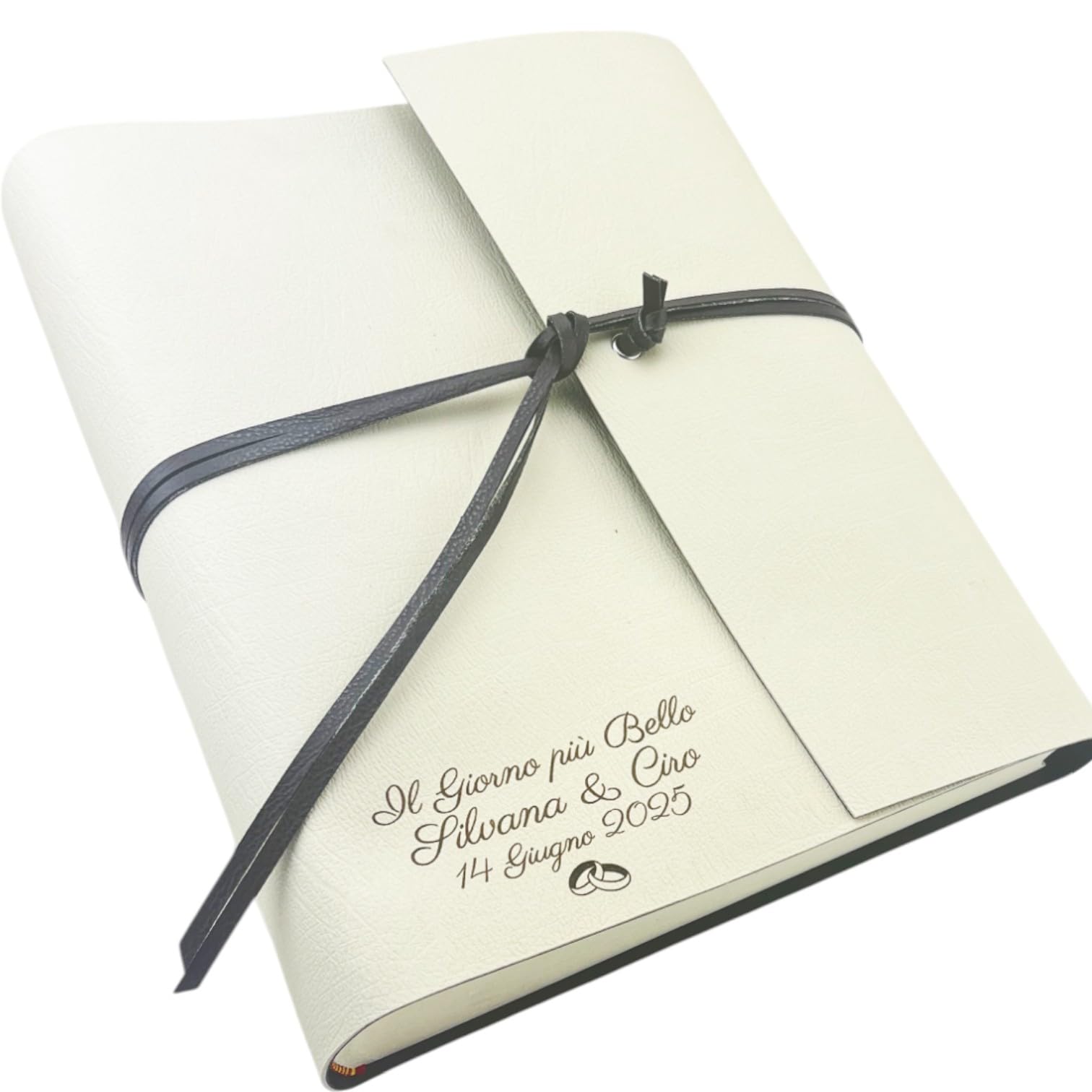 Album photo fait main TriVin Art, en simili cuir bicolore, personnalisable avec 3 lignes + symbole, classique avec papier de soie Cadeau d'anniversaire Mariage (Crème-Marron/Personnalisé)