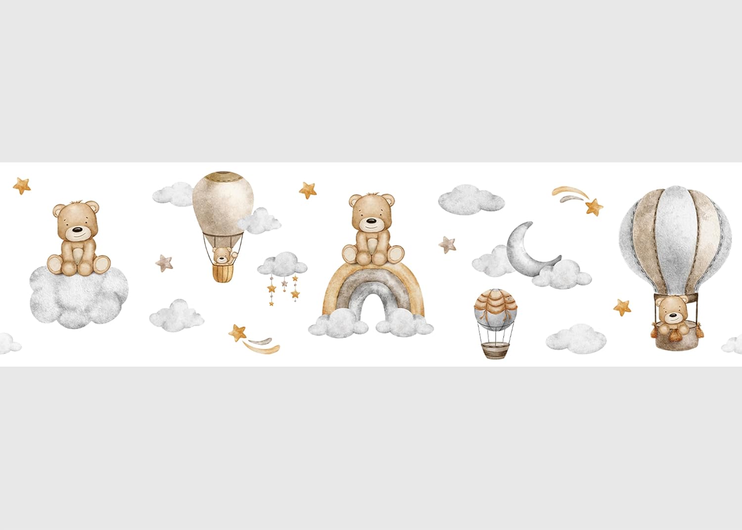 AWBD 8540 Self-Adhesive Border Bear in The Sky on White AG Design, Waterproof Children's Room Wall Sticker Decoration, Wall Border for Girls and Boys, Film, Width 500 cm x Height 13.8 cm