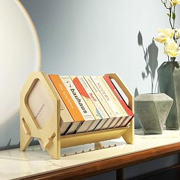 Desktop Bookshelf, Stackable Book Organizer with Handle, Storage Rack for CD/Magazine/File Folder, Portable Small Bookshelf for Study, Living Room, Kids Room, No Nails, Small Size