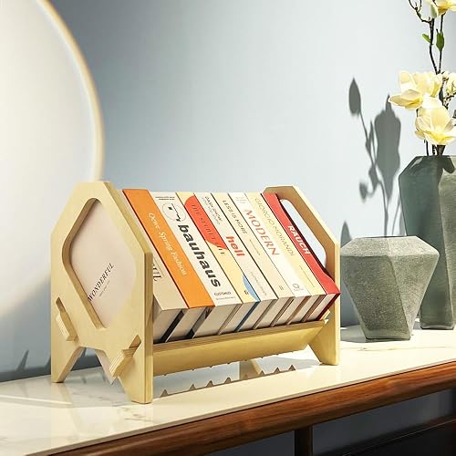 Desktop Bookshelf, Stackable Book Organizer with Handle, Storage Rack for