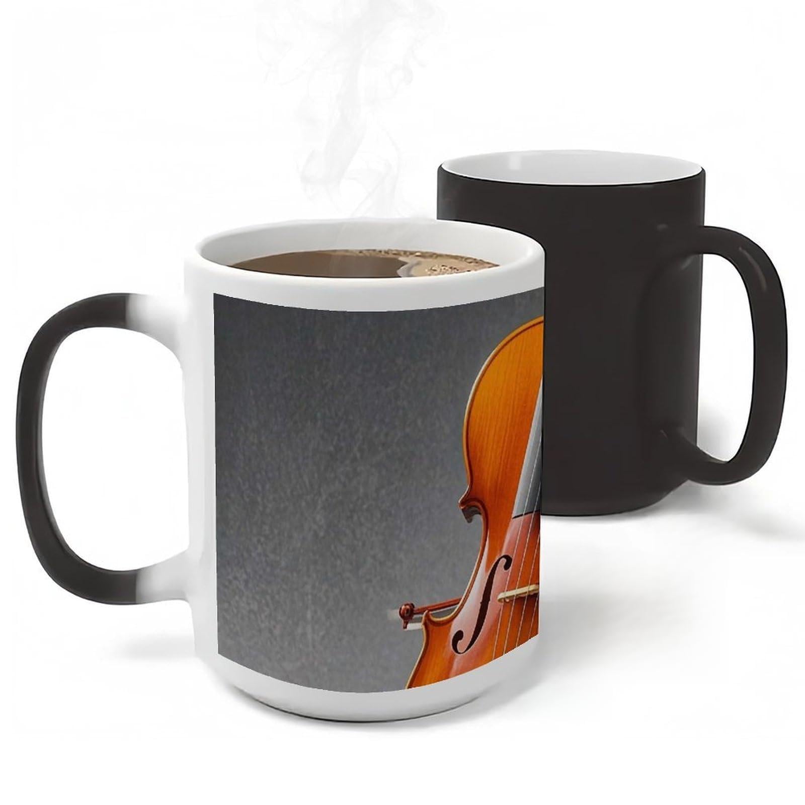 11 Oz Ceramic Mug with Handle, Novelty Cello Model Kit Coffee Cup for Office, Color Changing Heat Sensitive Magic Mugs, Funny Tea Cups for Work, Home, Creative Gifts