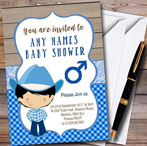 Blue Western Cute Cowboy Personalized Baby Shower Invitations