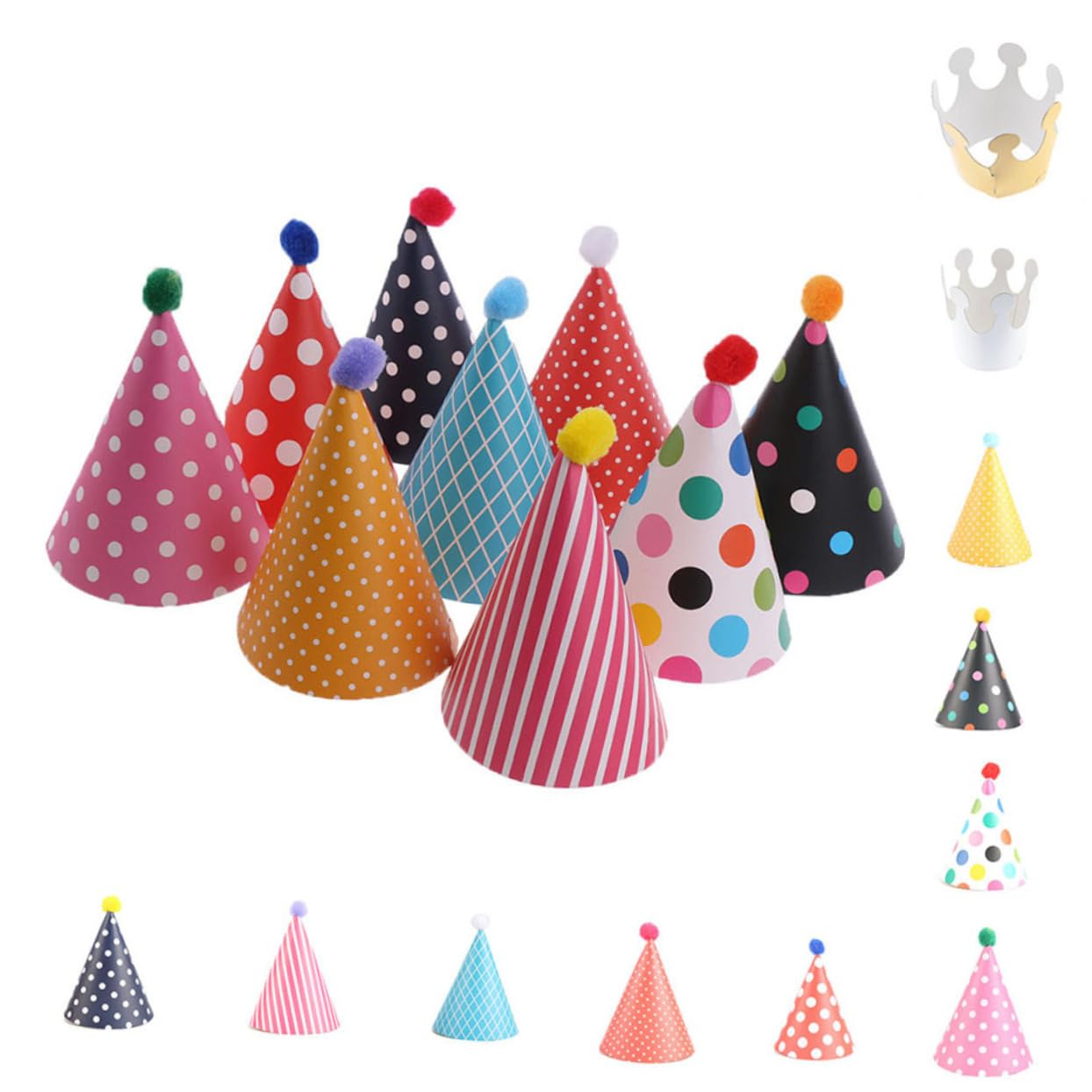 Toyvian11pcs Caps Birthday Party Cone Hats Party Hat with Pom Poms Party Hats Apparel Cake