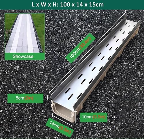 Caniveau de drainage extérieur en résine robuste et durable avec grille métallique solide - 6