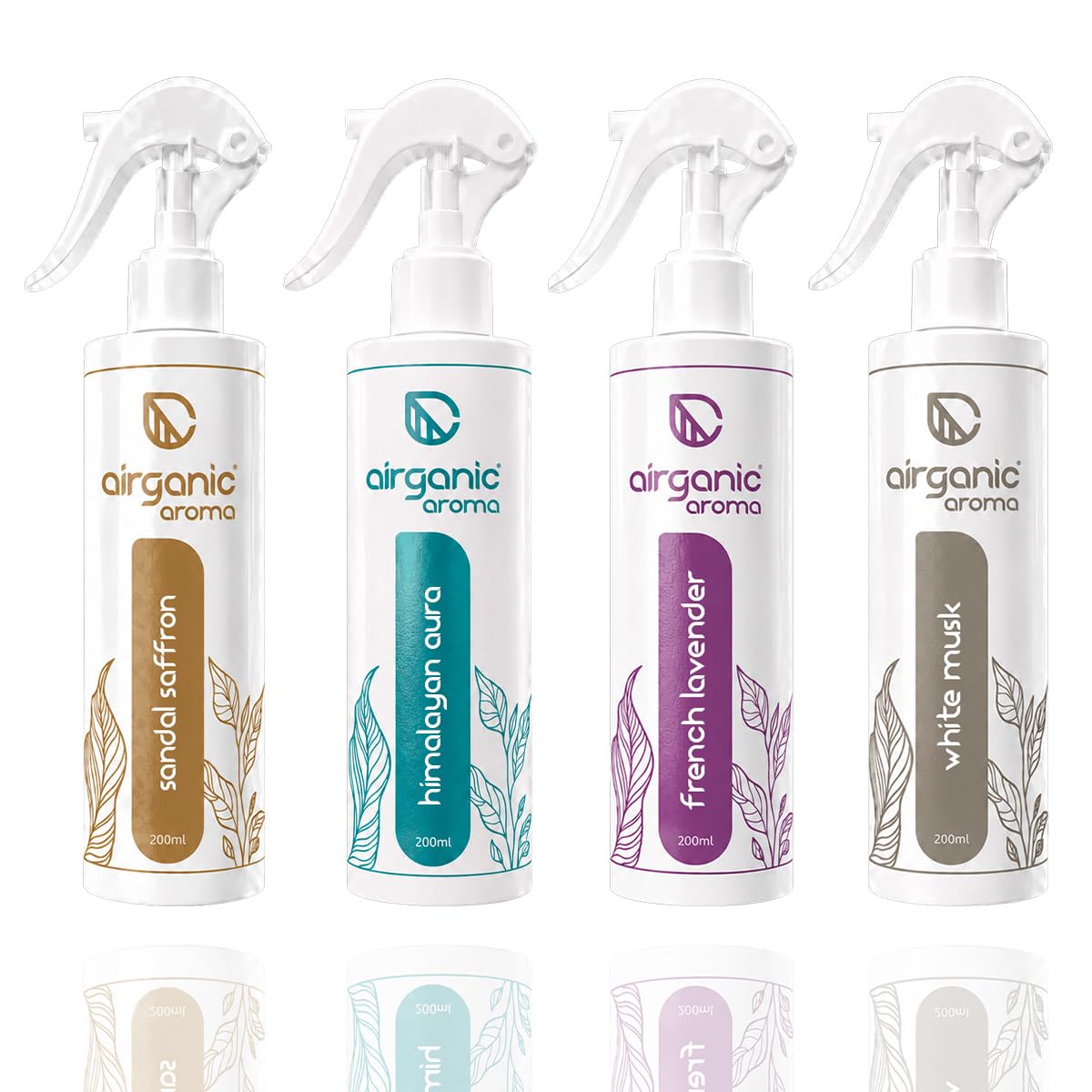 Airganic Room Freshener Spray Combo - Himalayan Aura, White Musk, French Lavender & Sandal Saffron - 200ml Each | Long Lasting Spray for Home, Living Room, Bedroom, Kitchen| Premium Home Fragrance-image-38