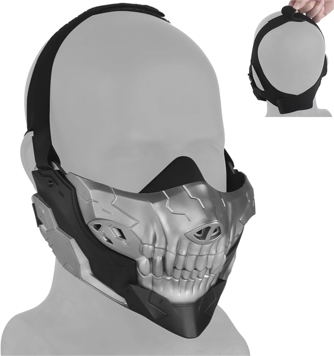Airsoft Half Face Mask Skull Paintball Mask – Tactical Protective Mask for Paintball Hunting CS Halloween Cosplay (Silver/Red/Black)