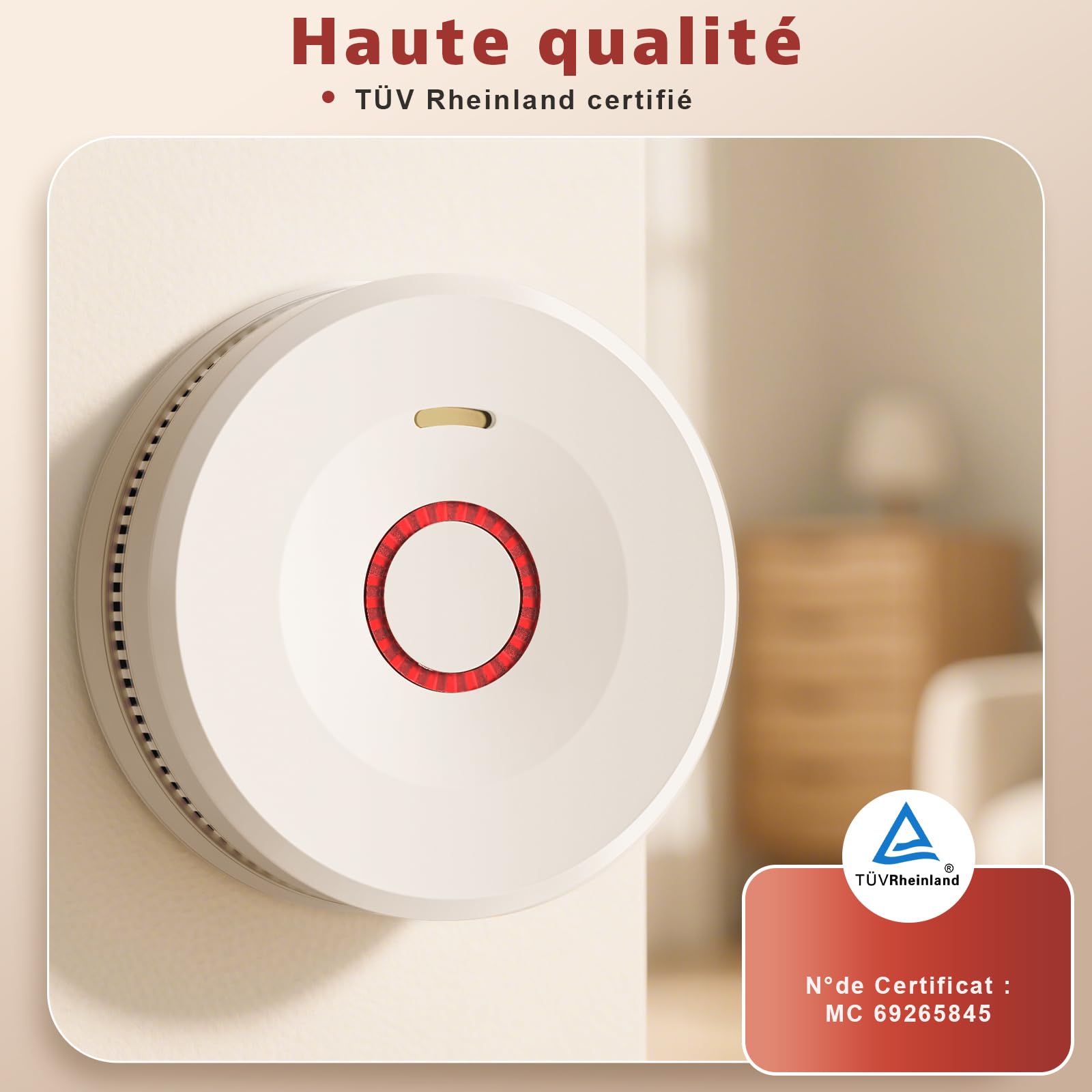 Détecteur de Fumée, 10 Ans de Durée de Vie de la Pile, Detecteur de Fumée D'Incendie Répond à la Norme EN14604, Lot de 3