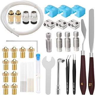 42Pcs 3D Printer M6 Nozzles Tool kit, 1 Titanium Heatbreak + Nozzle 0.4mm + Heater Block w/Silicone Sock + Cleaning Needle Compatible with 1.75mm Prusa i3 MK3 MK3S V6 Extruder Hotend