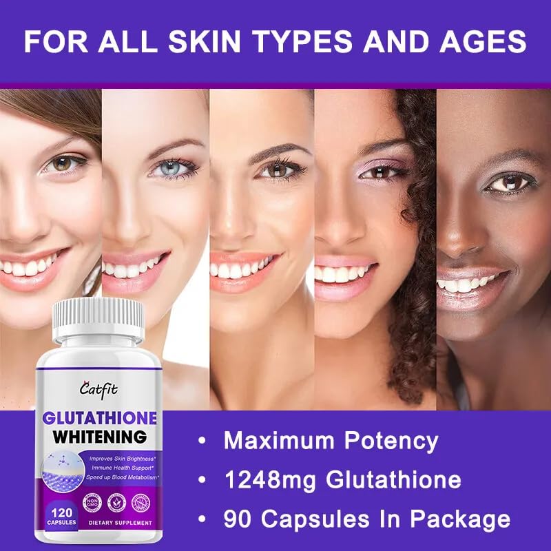 Glutathion Blanchiment Capsules (120 Capsules) Blanchiment de la Peau Brillante Soutien Immunitaire