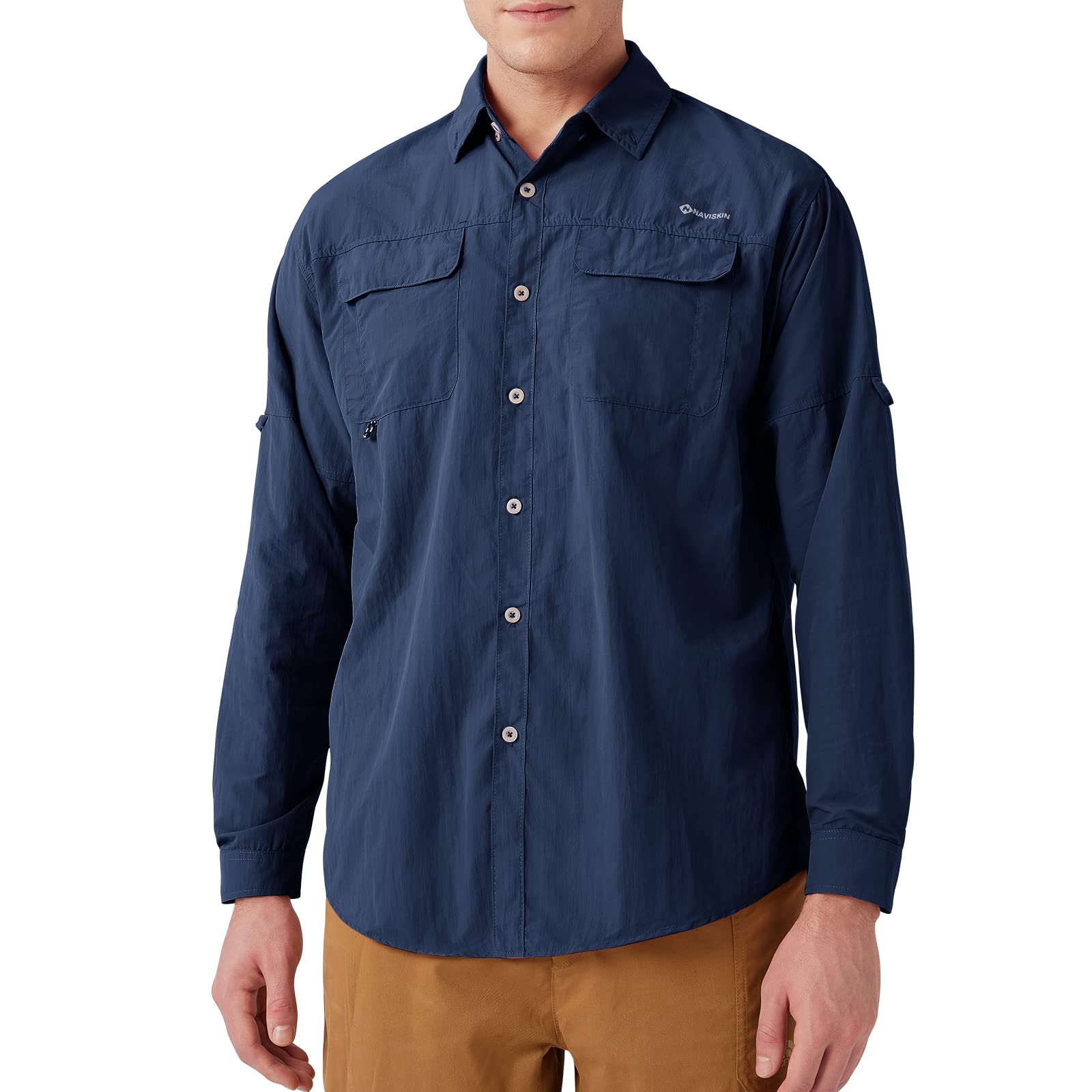 NAVISKIN Men's Sun Protection Fishing Shirts UPF 50+ Long Sleeve Sun Shirts for Men PFG Hiking Travel Camping