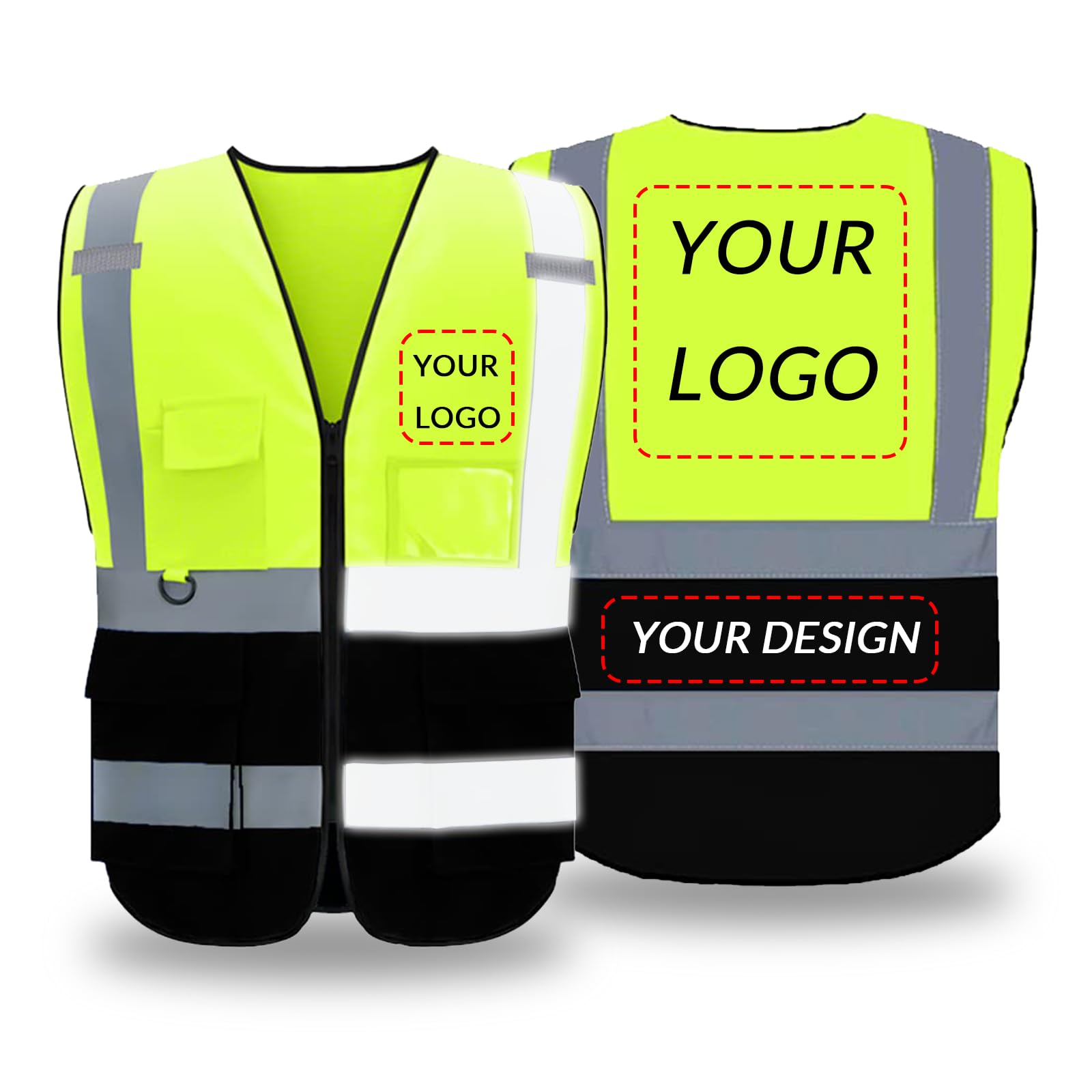 Safety Vest Custom LOGO Class 2 Hi Vis vest Print Your Own High Visibility Reflective Strip Outdoor Workwear for Men & Women