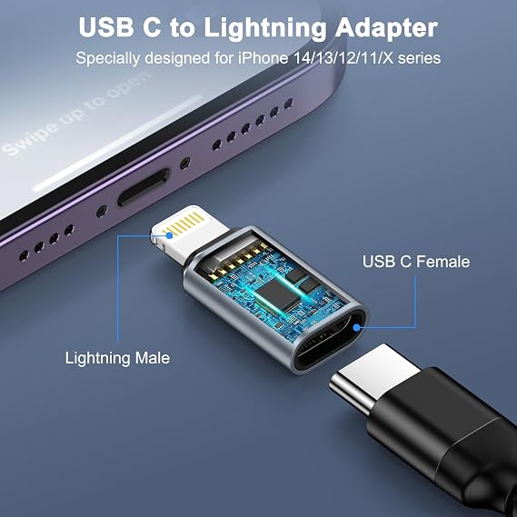 USB C to Lightning Adapter, 2Pack USB C Female to Lightning Male Adapter