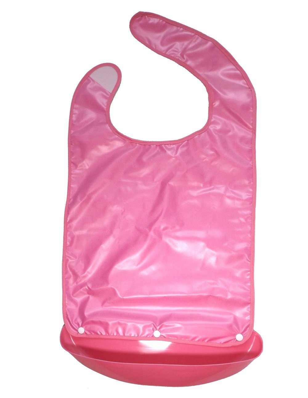 Widen Adult Bib Napkin Apron Waterproof Mealtime Protector with a Plastic Pocket Crumb Catcher Easy to Clean for Seniors Disabled Patients White-Collars Well-Dressed Gift Grandma XL Pink