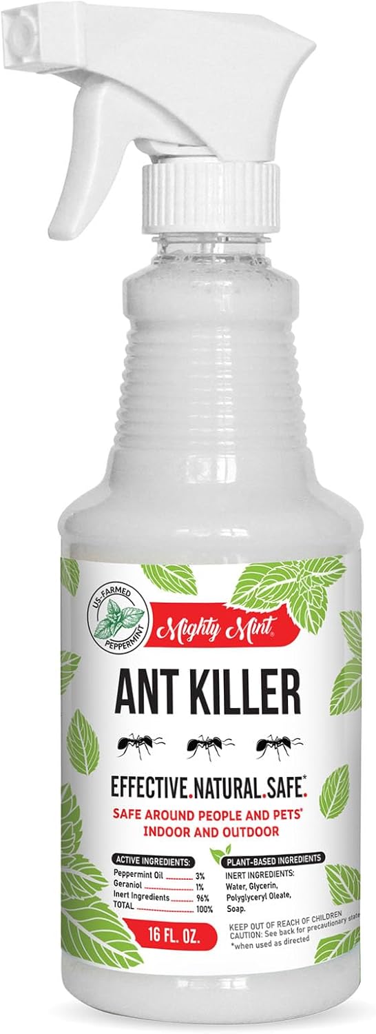 Mighty Mint Peppermint Oil Ant Killer Spray – Natural Ant Repellent for Indoor & Outdoor Use – Plant-Based Insect & Pest Control – 16 oz